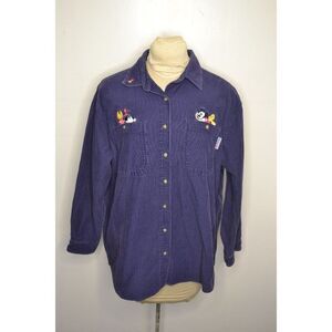 Mickey Unlimited Women's Large Blue Long Sleeve Button Down Corduroy Shirt
